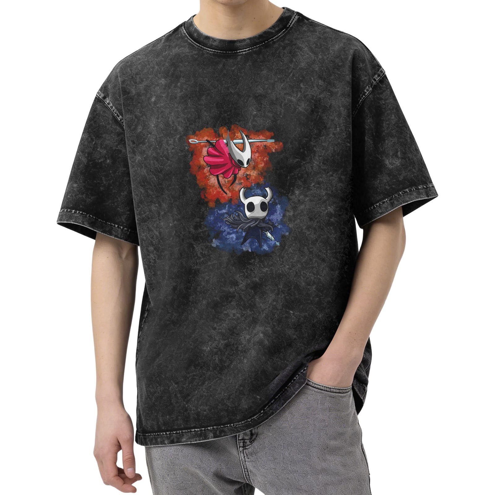 Hollow Knight Themed Washed Black Graphic T-Shirt