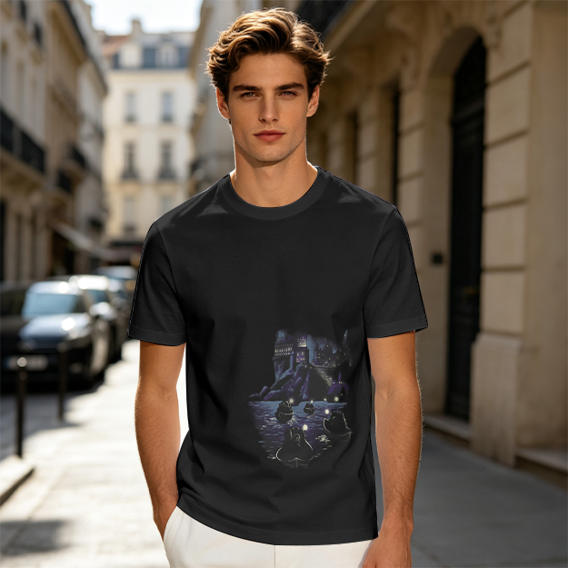 Olive Green T-Shirt With Dark Night Scene Graphic Print