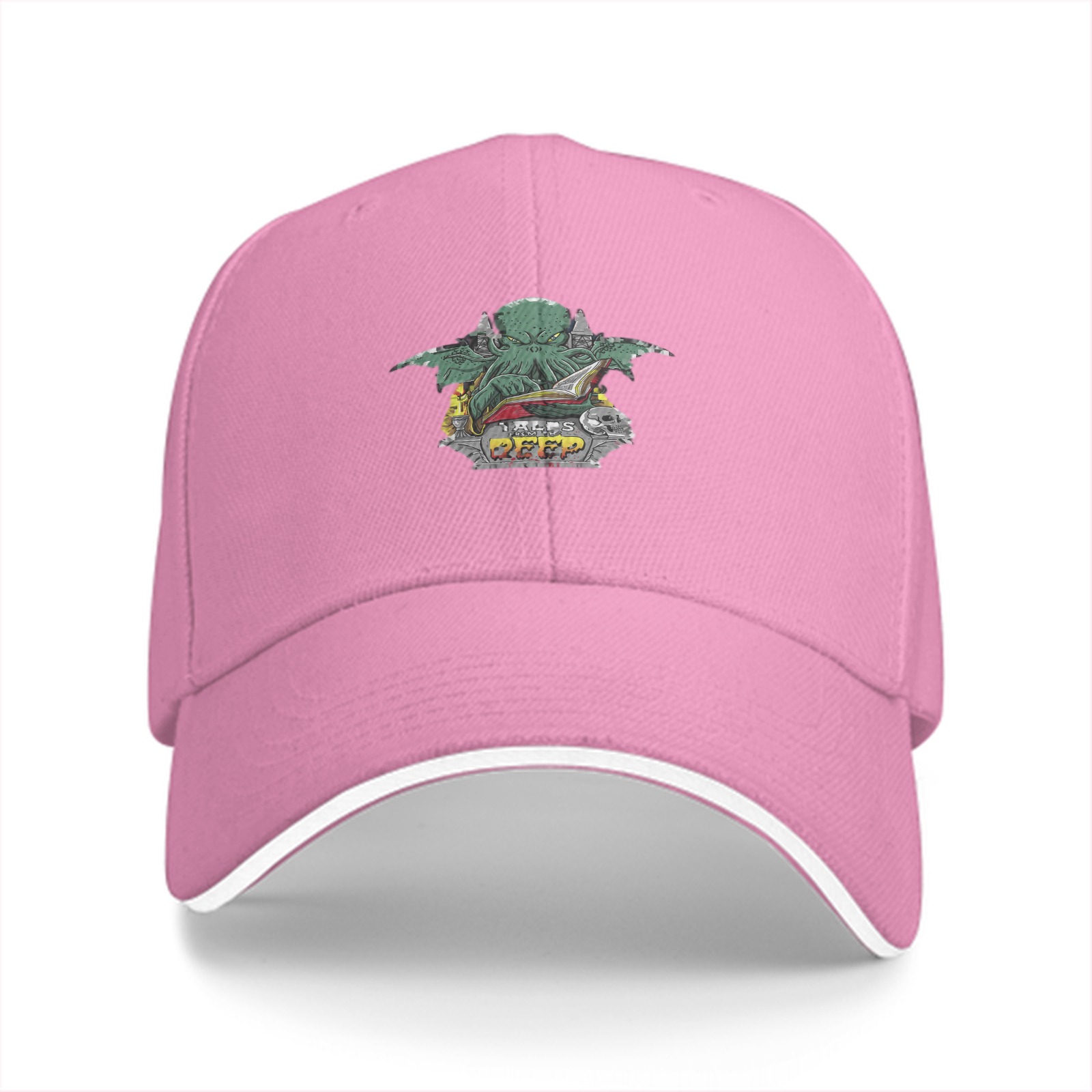 Black Baseball Cap With Cthulhu Reading Book Graphic