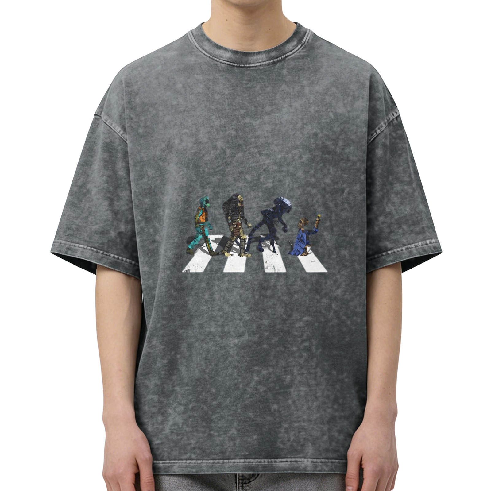 Oversized Acid Wash T-Shirt With Crosswalk Character Art Print