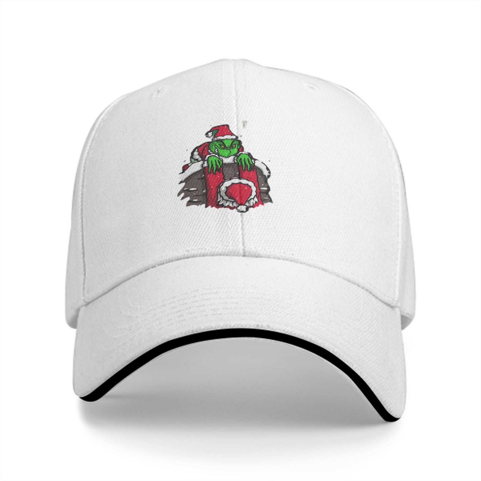 Black baseball cap with Grinch in Santa suit graphic