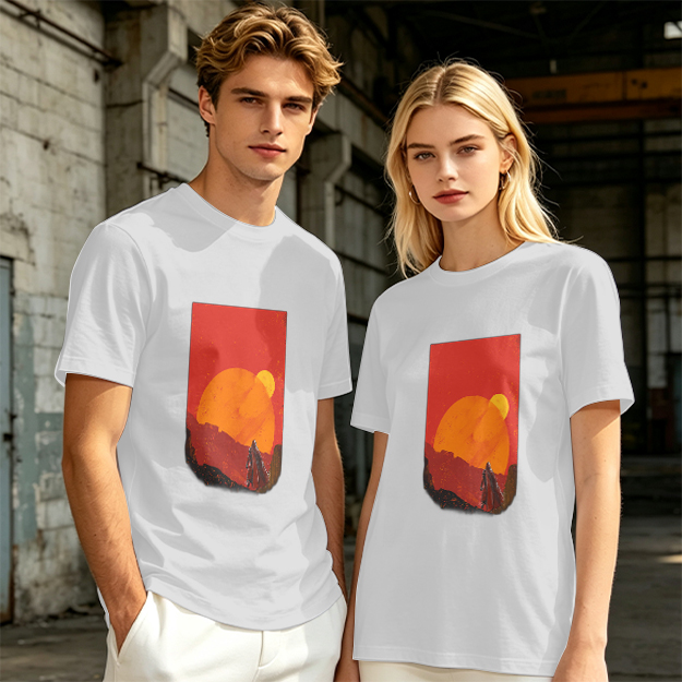 Olive T-Shirt with Desert Sunset Silhouette Graphic