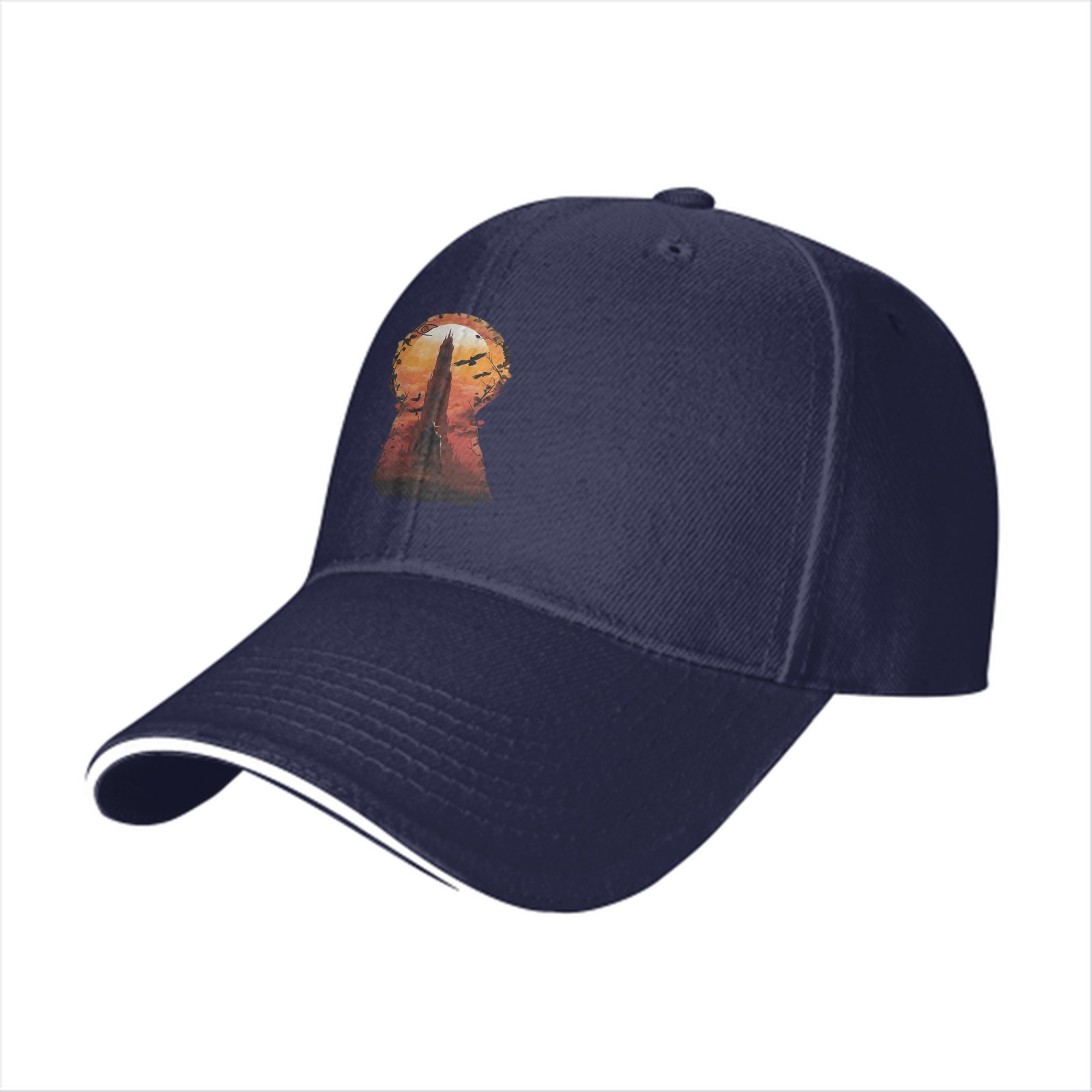 Black Baseball Cap With Keyhole Tower Sunset Art Print