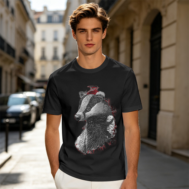 Olive Green T-Shirt With Detailed Badger Graphic Print