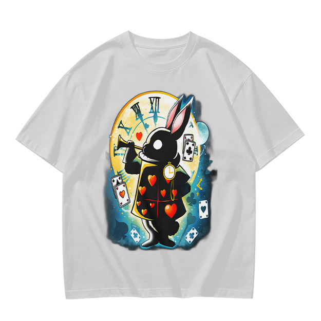 Olive T-Shirt With Alice In Wonderland White Rabbit Print