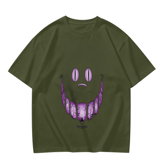 Olive T-Shirt With Purple Monster Face Graphic Print