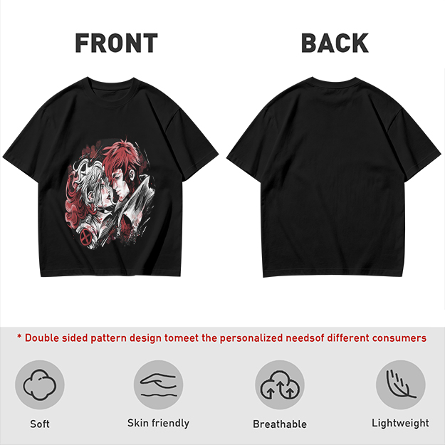 Olive T-Shirt with Anime Style Character Portrait Print