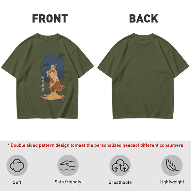Olive T-shirt with Desert Wanderer Silhouette and Moon Graphic
