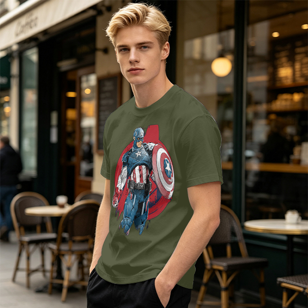 Olive T-shirt with Captain America Graphic Print