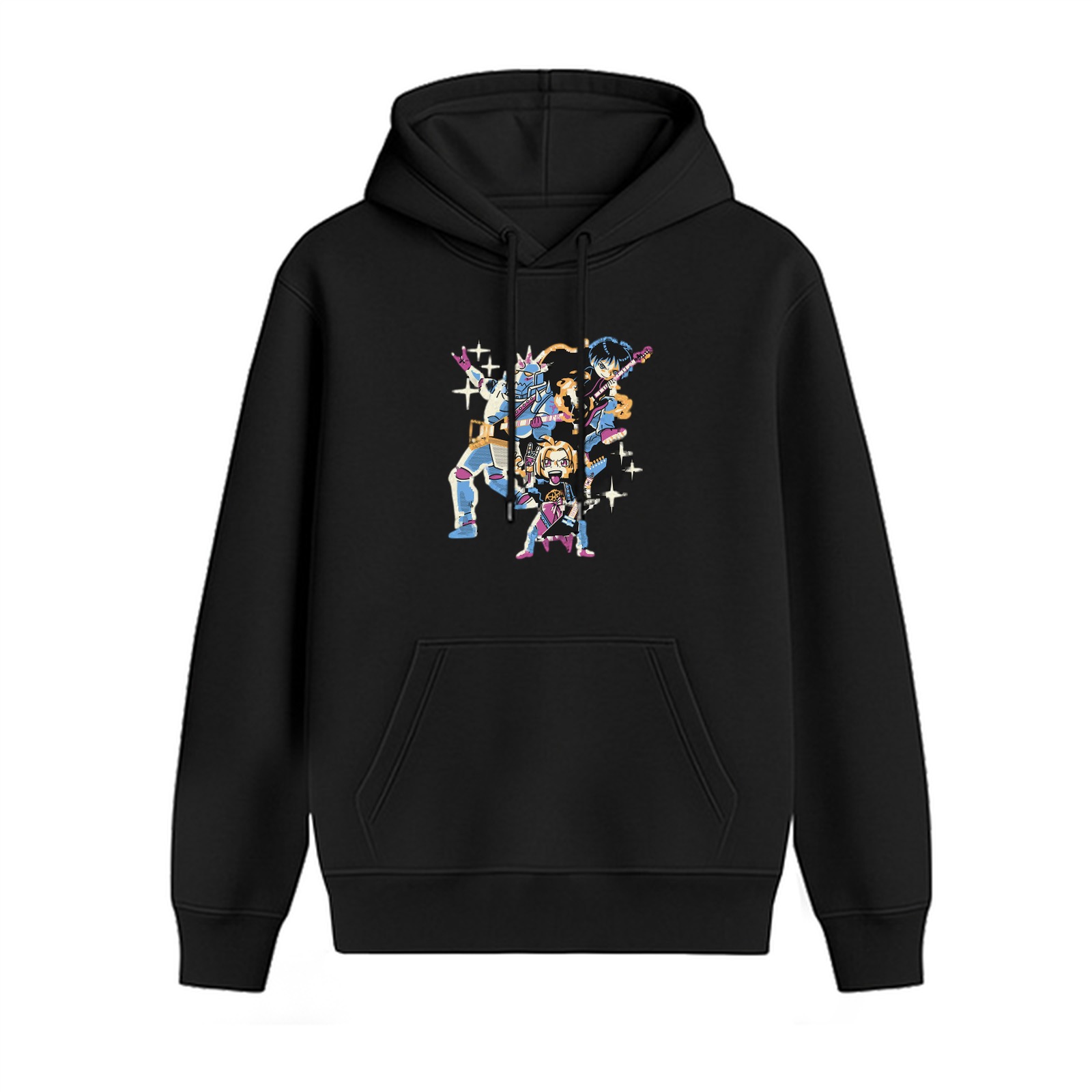 Black Hoodie With Anime Character Group Graphic Print