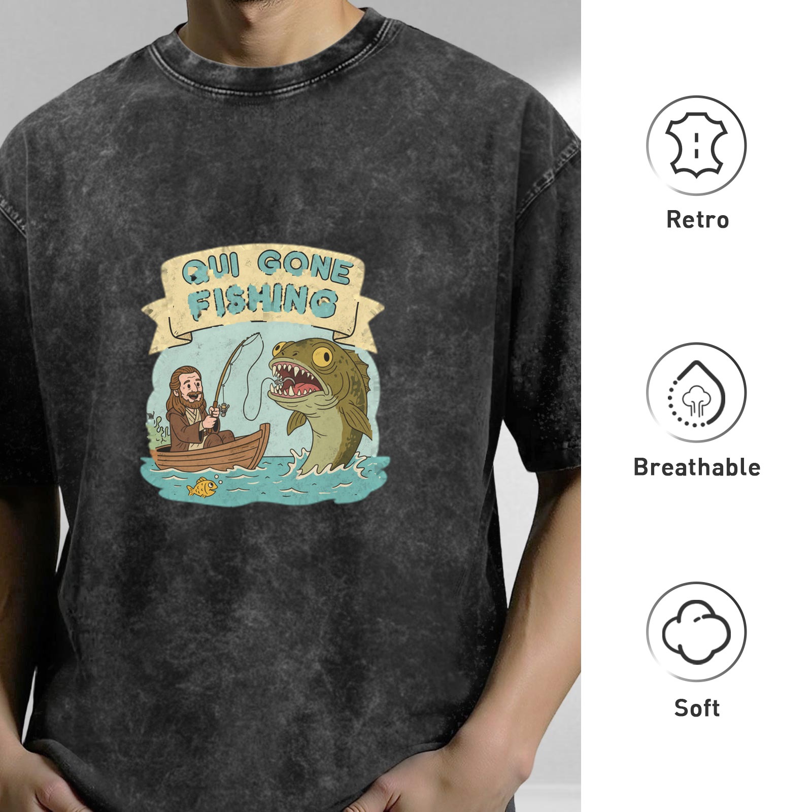 Qui Gone Fishing Funny Fisherman Graphic T-Shirt