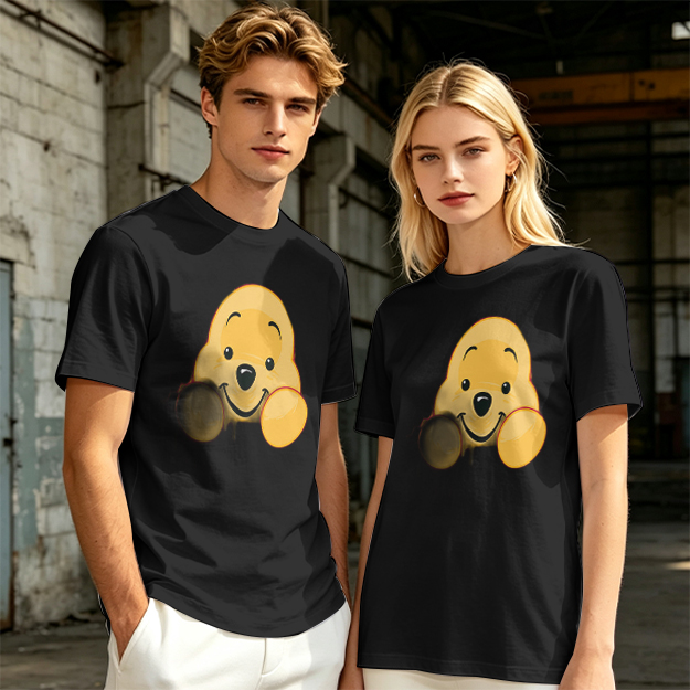 Olive T-shirt with cute Winnie the Pooh face graphic