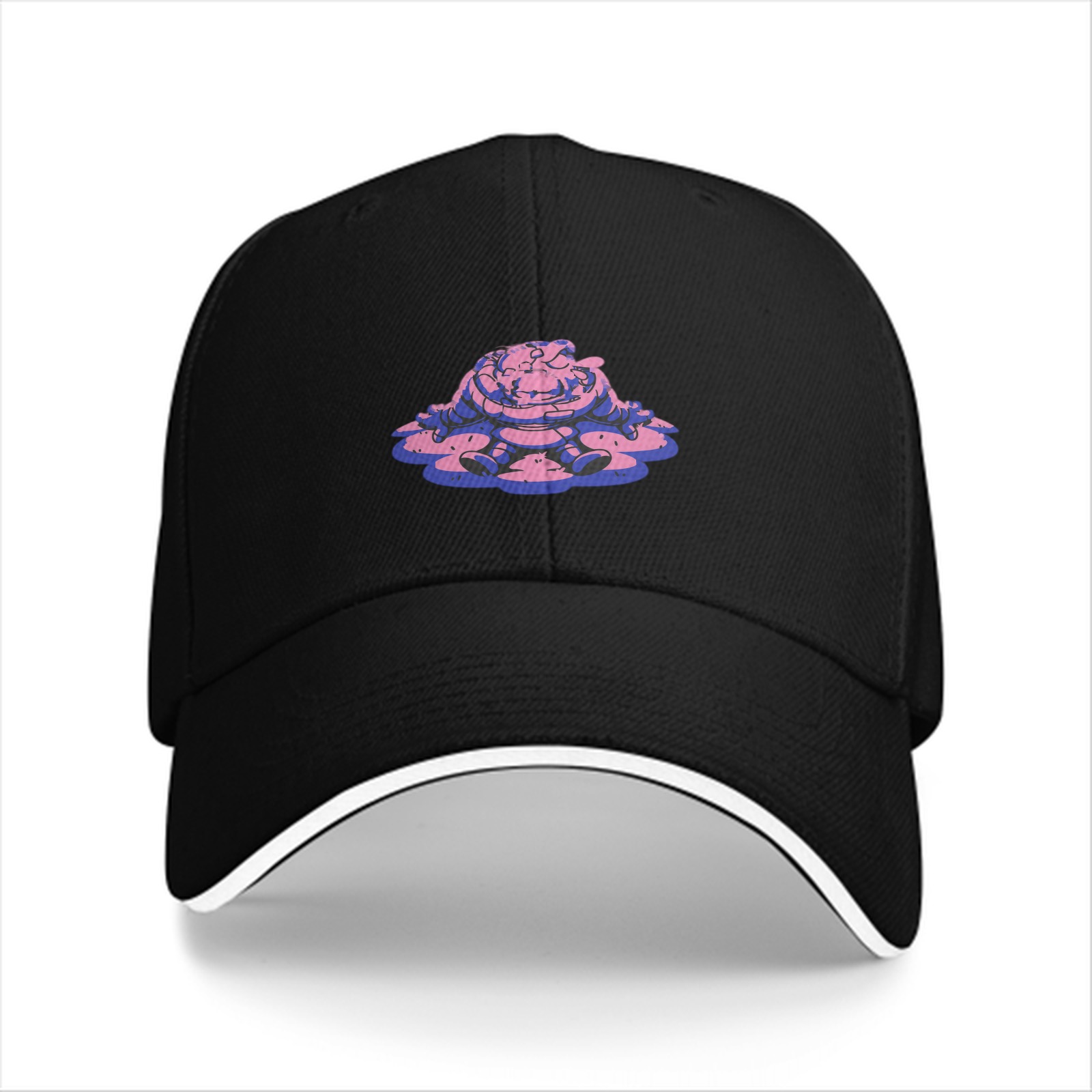 Black Baseball Cap With Pink Purple Slime Monster Graphic