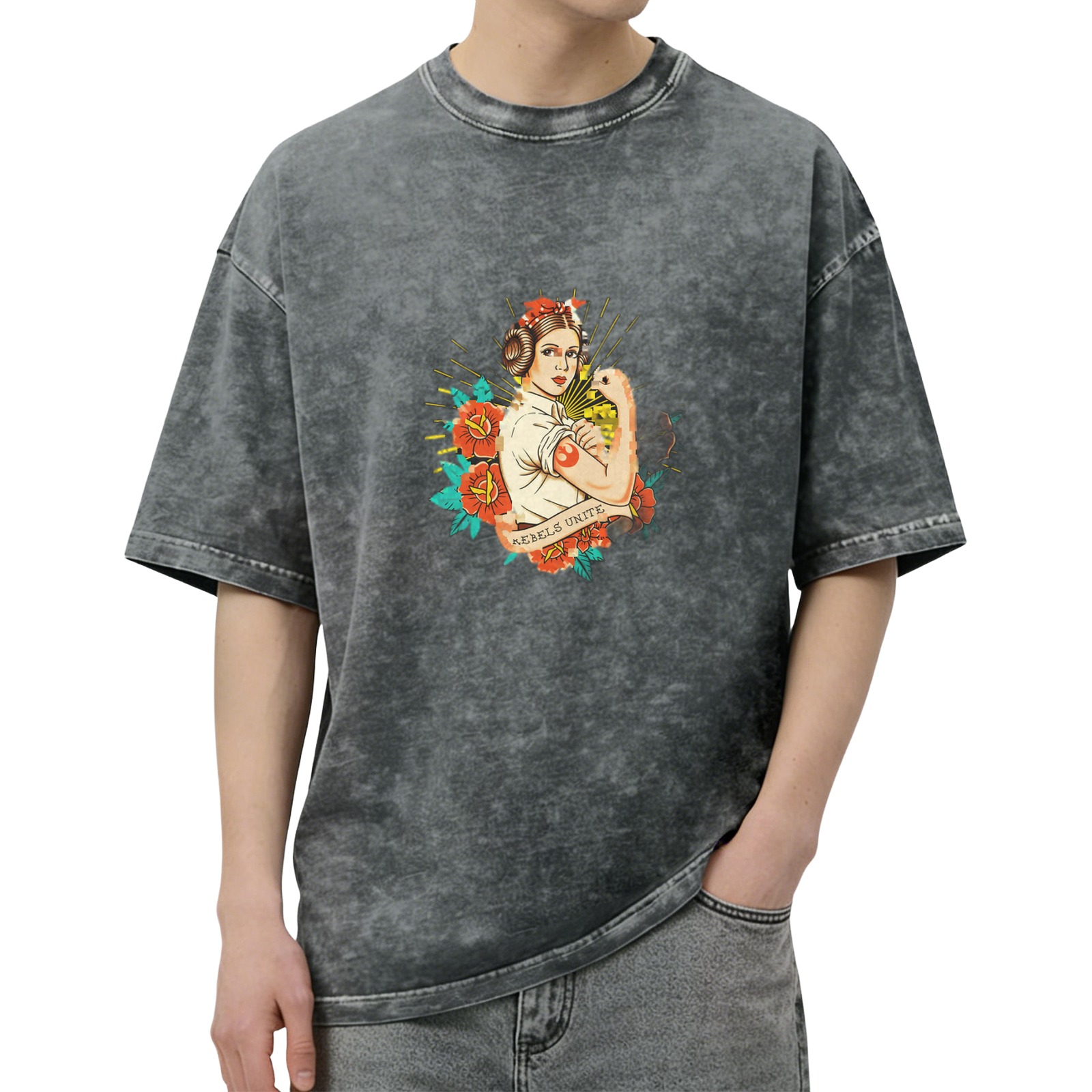 Star Wars Princess Leia Rebels Unite Graphic Acid Wash T-Shirt