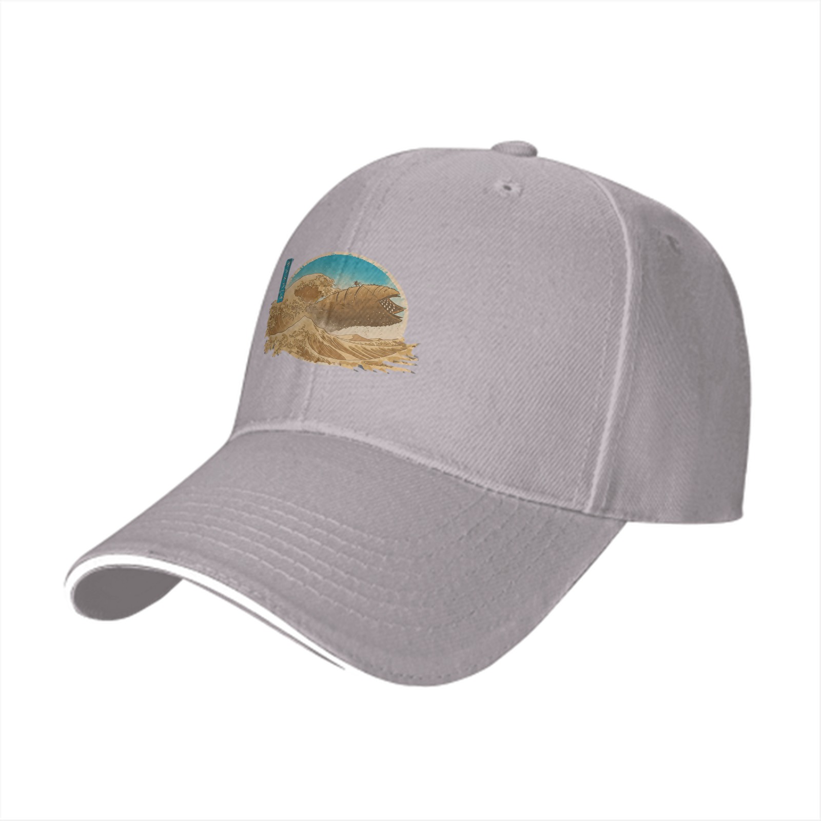 Black Baseball Cap with Japanese Wave Art Print