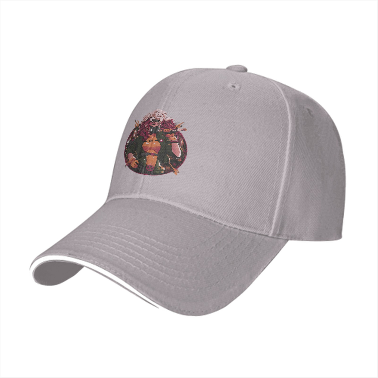 Black Baseball Cap With Anime Warrior Character Print