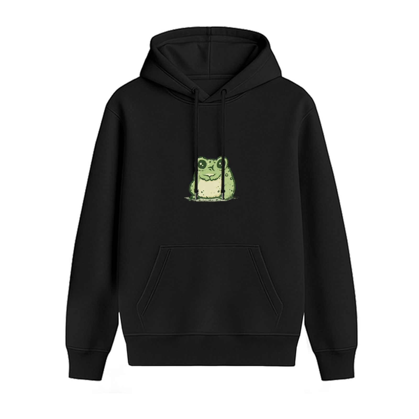 Black Hoodie With Cute Frog Graphic Print