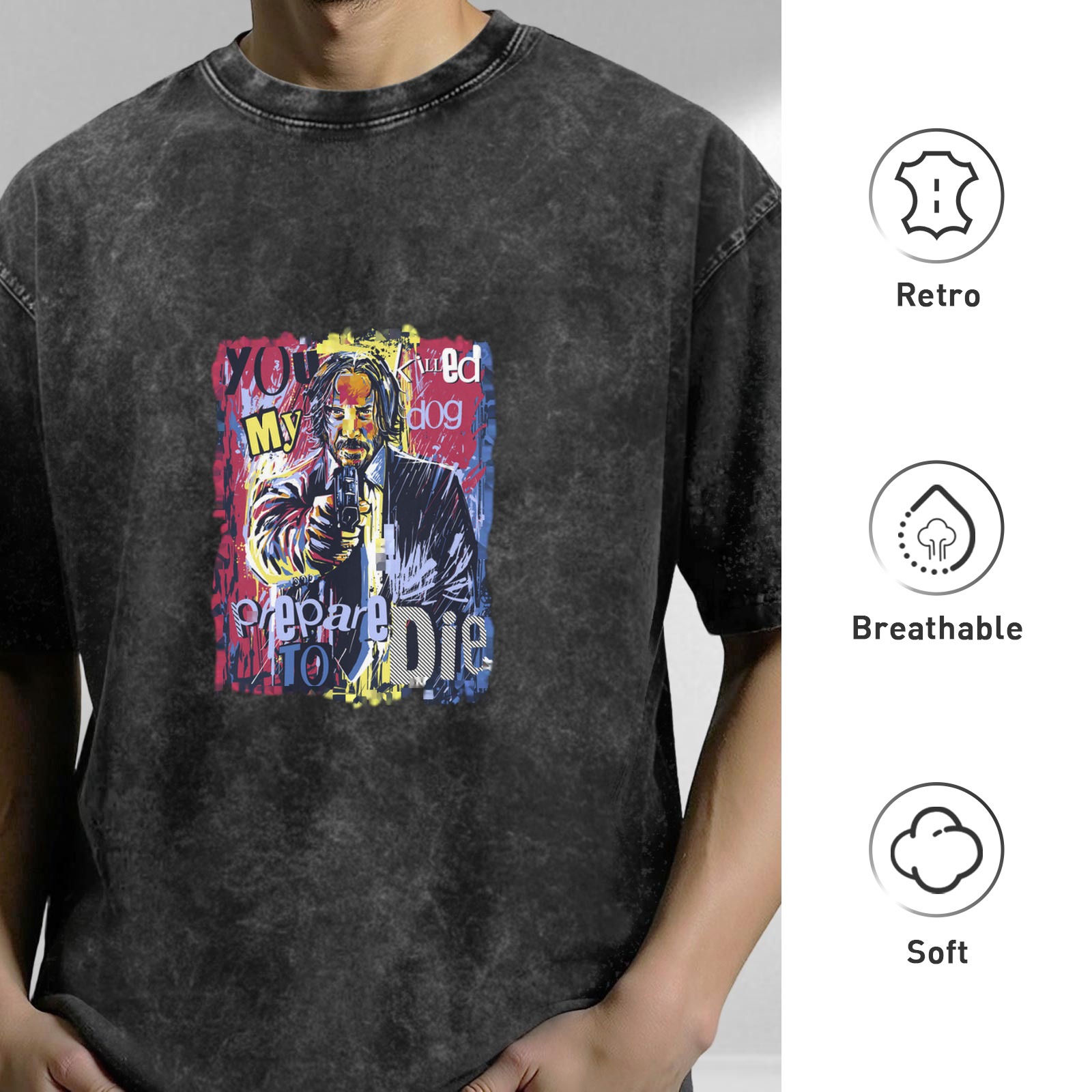 Washed graphic t-shirt with John Wick 'You Killed My Dog Prepare To Die' print