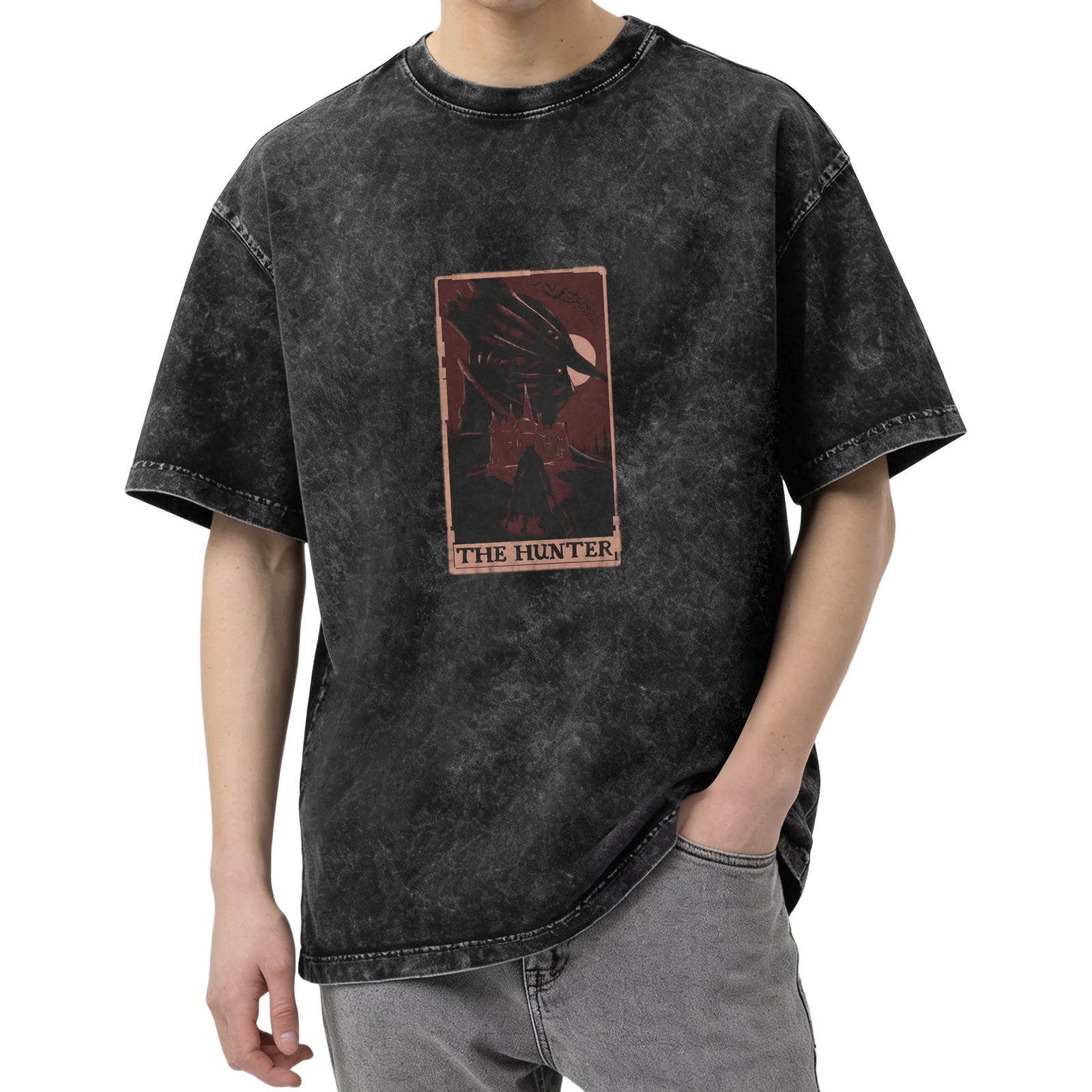 The Hunter Tarot Graphic Acid Wash Black T-Shirt
