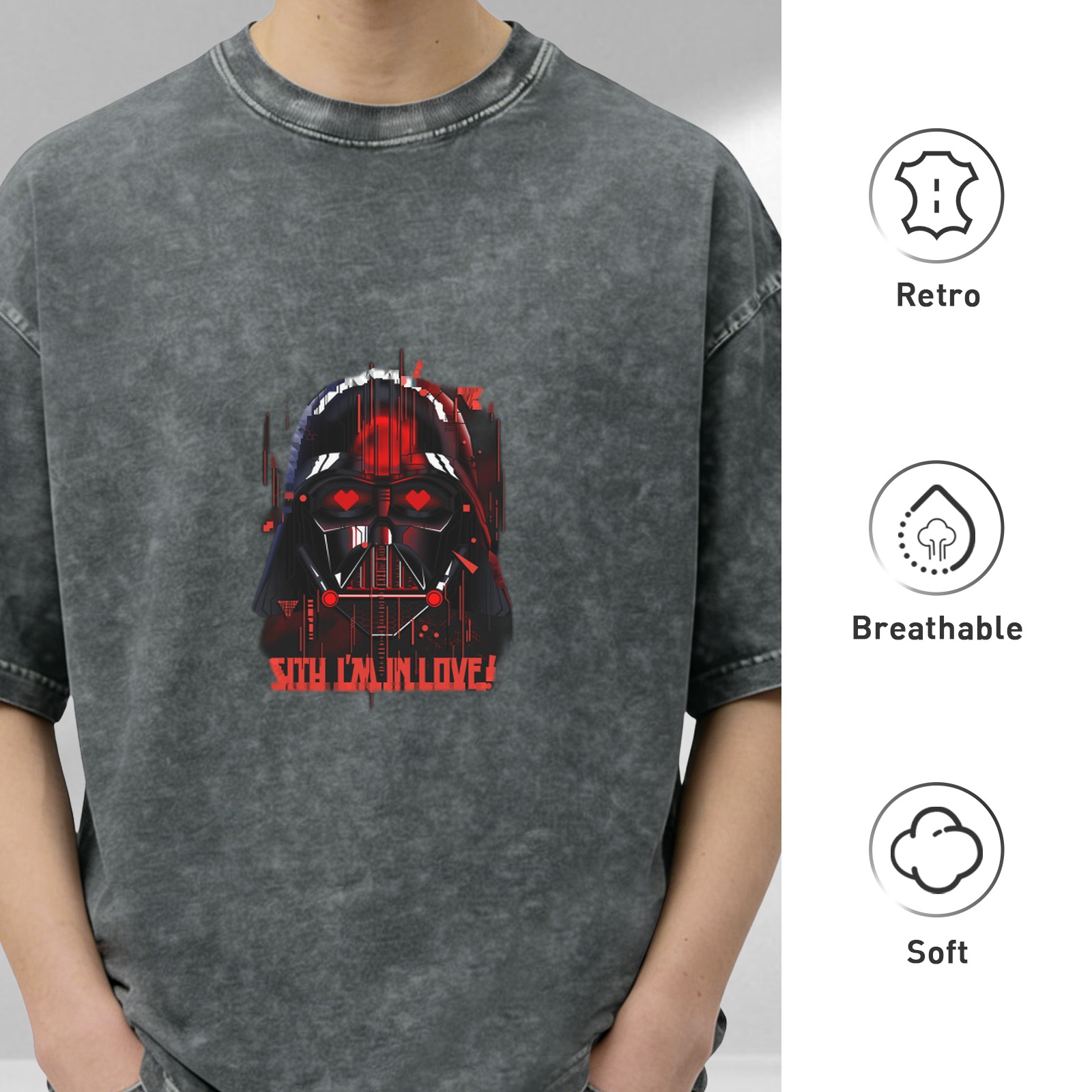 Oversized dark wash t-shirt with Darth Vader 'Sith I'm in love' print