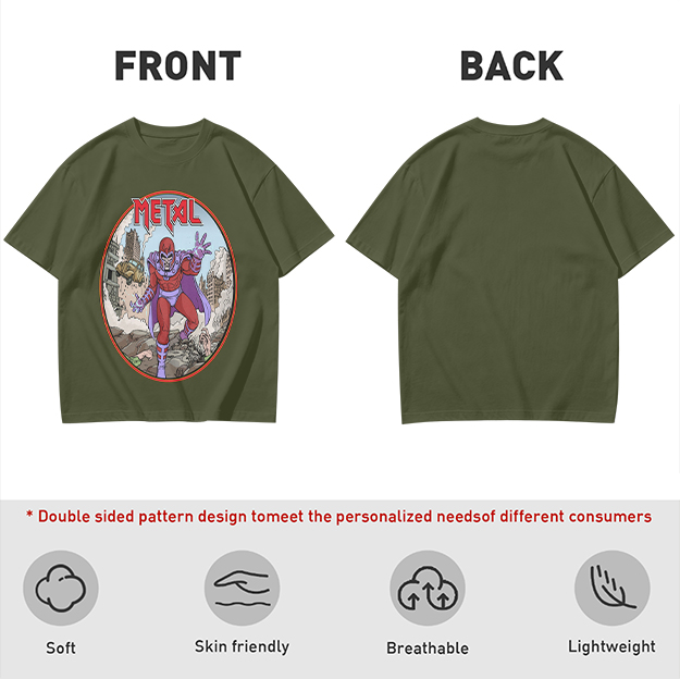 Olive T-shirt with Magneto Metal Comic Art Print