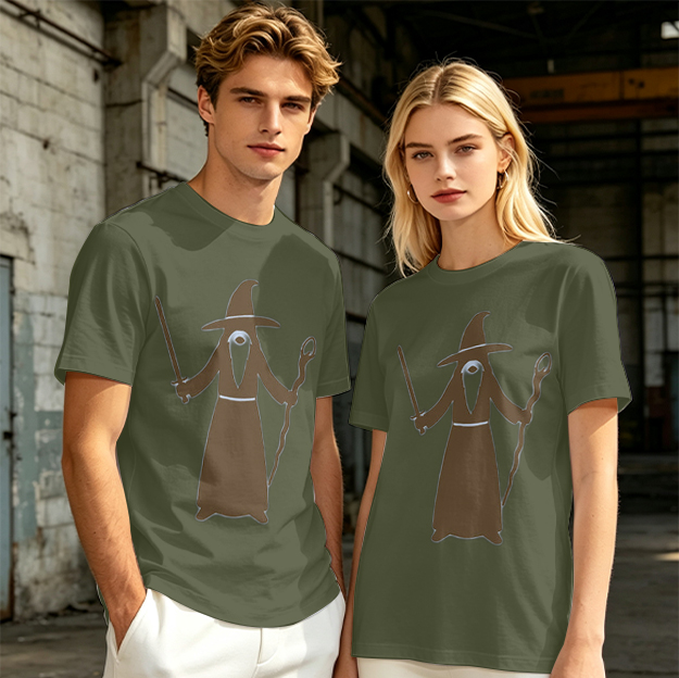 Olive Green T-Shirt With Cyclops Wizard Graphic Print