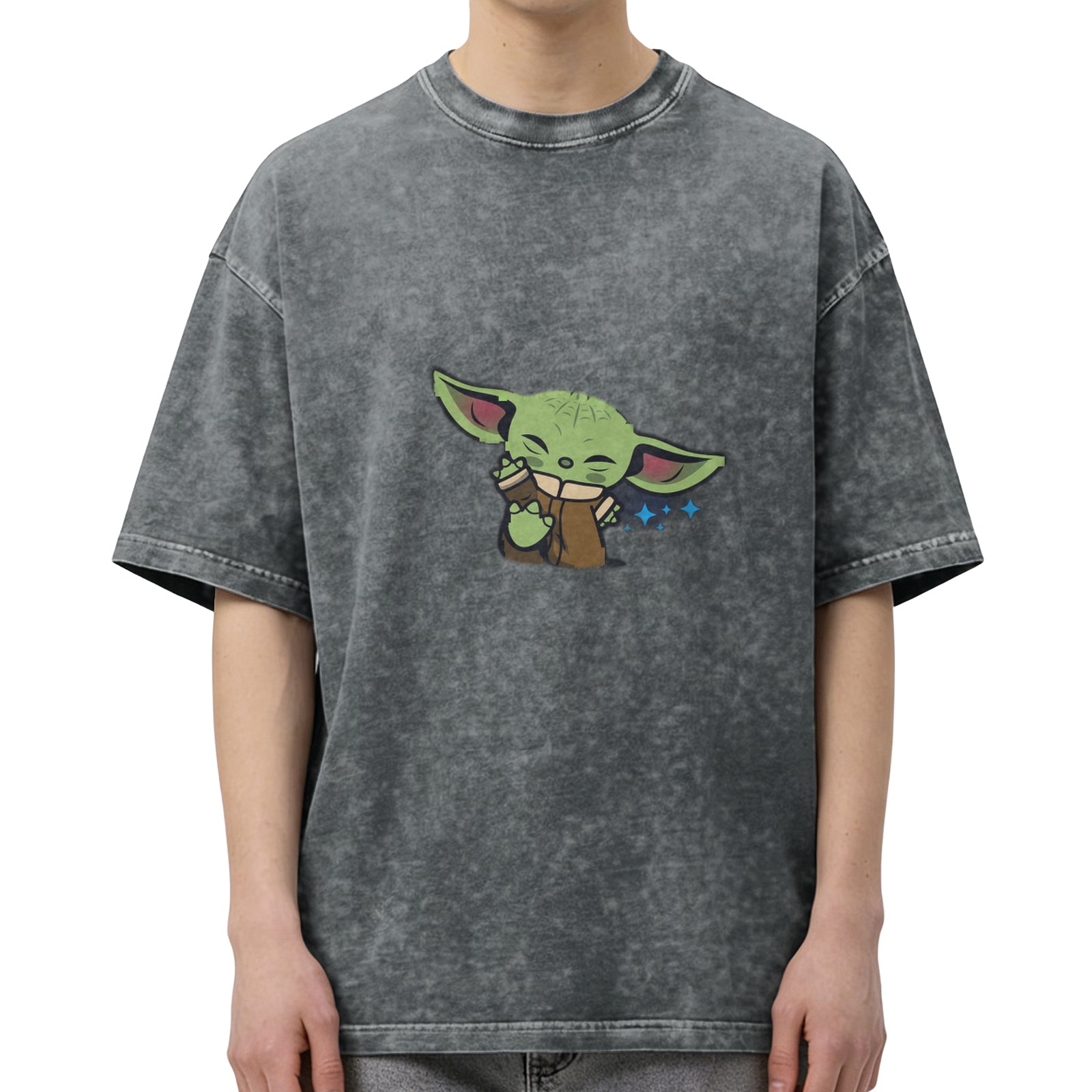 Washed black graphic t-shirt with cute Baby Yoda print