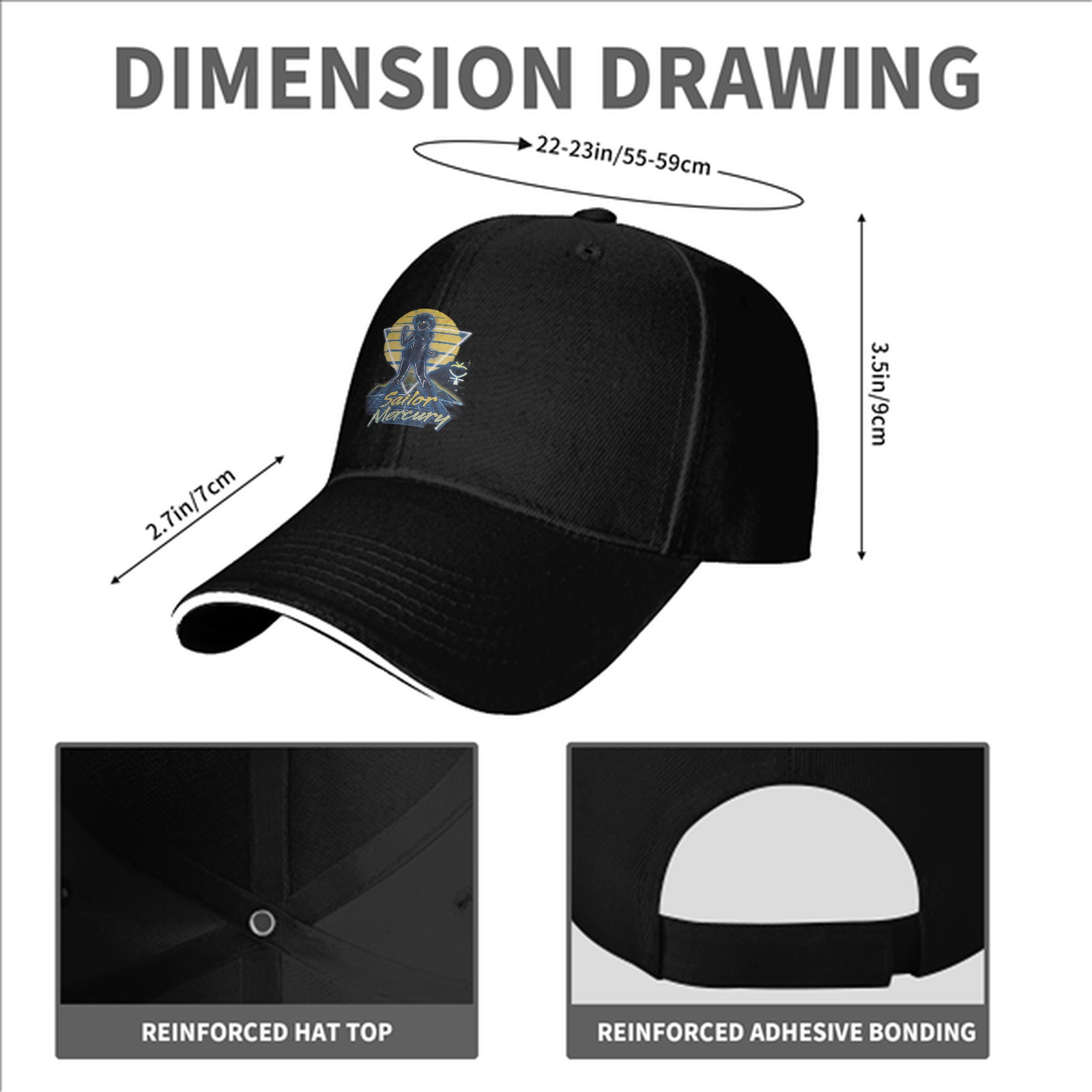 Sailor Mercury Graphic Black Baseball Cap