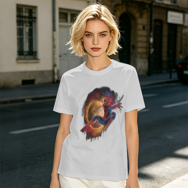 Olive Green Spider-Man Graphic T-Shirt with Cosmic Art Print