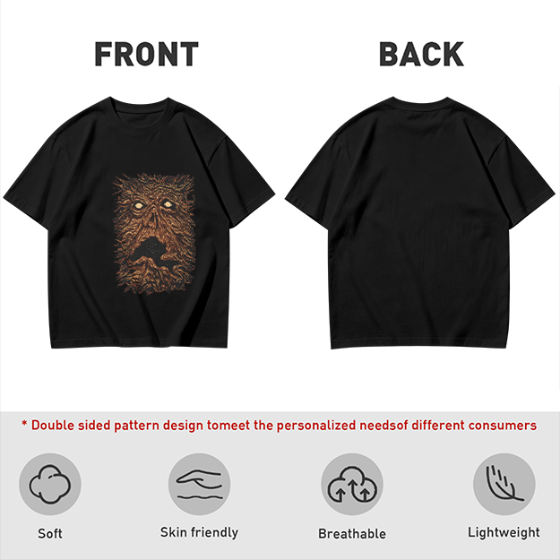 Olive Green T-Shirt with Spooky Tree Monster Face Print