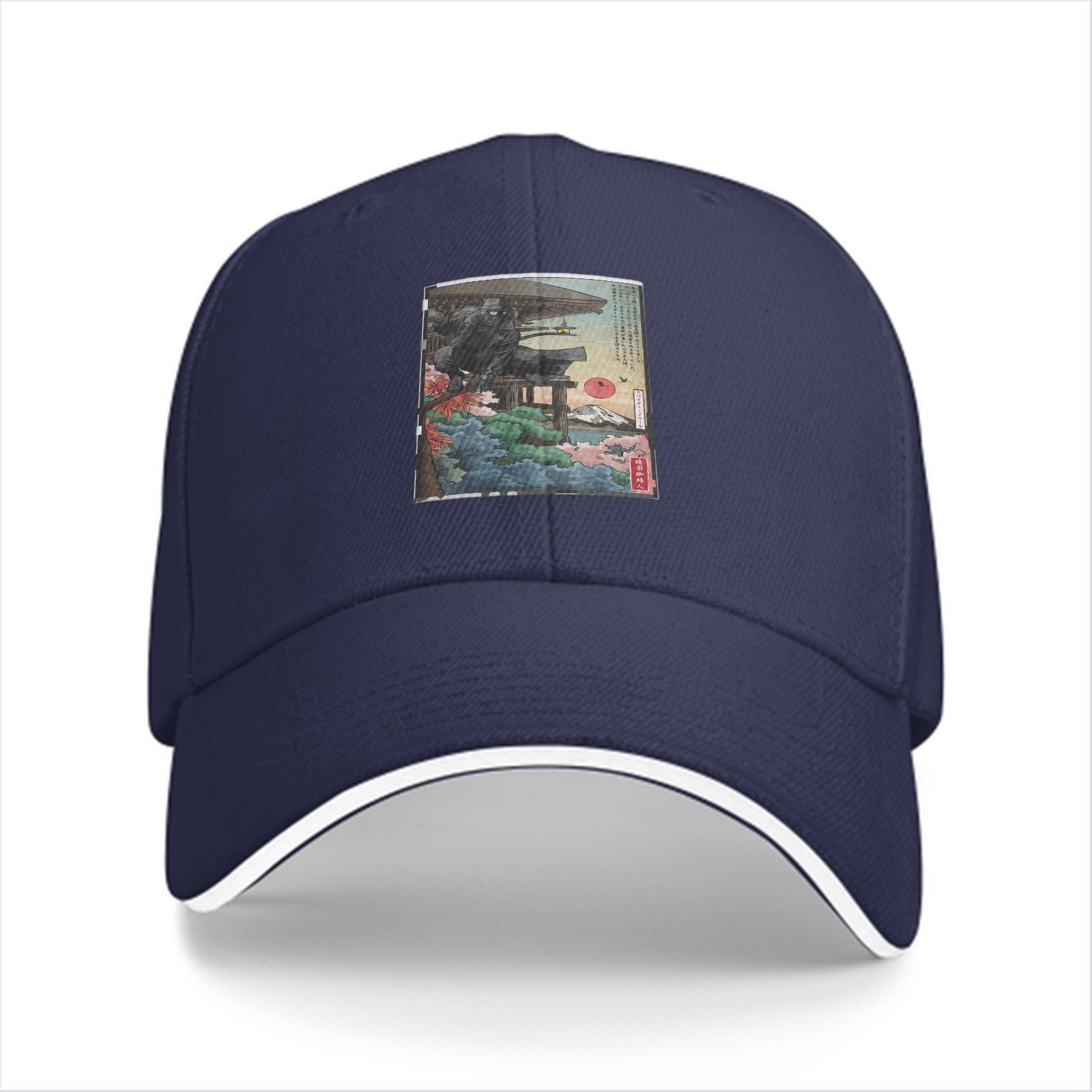 Black Baseball Cap with Japanese Ukiyo-e Style Art Print