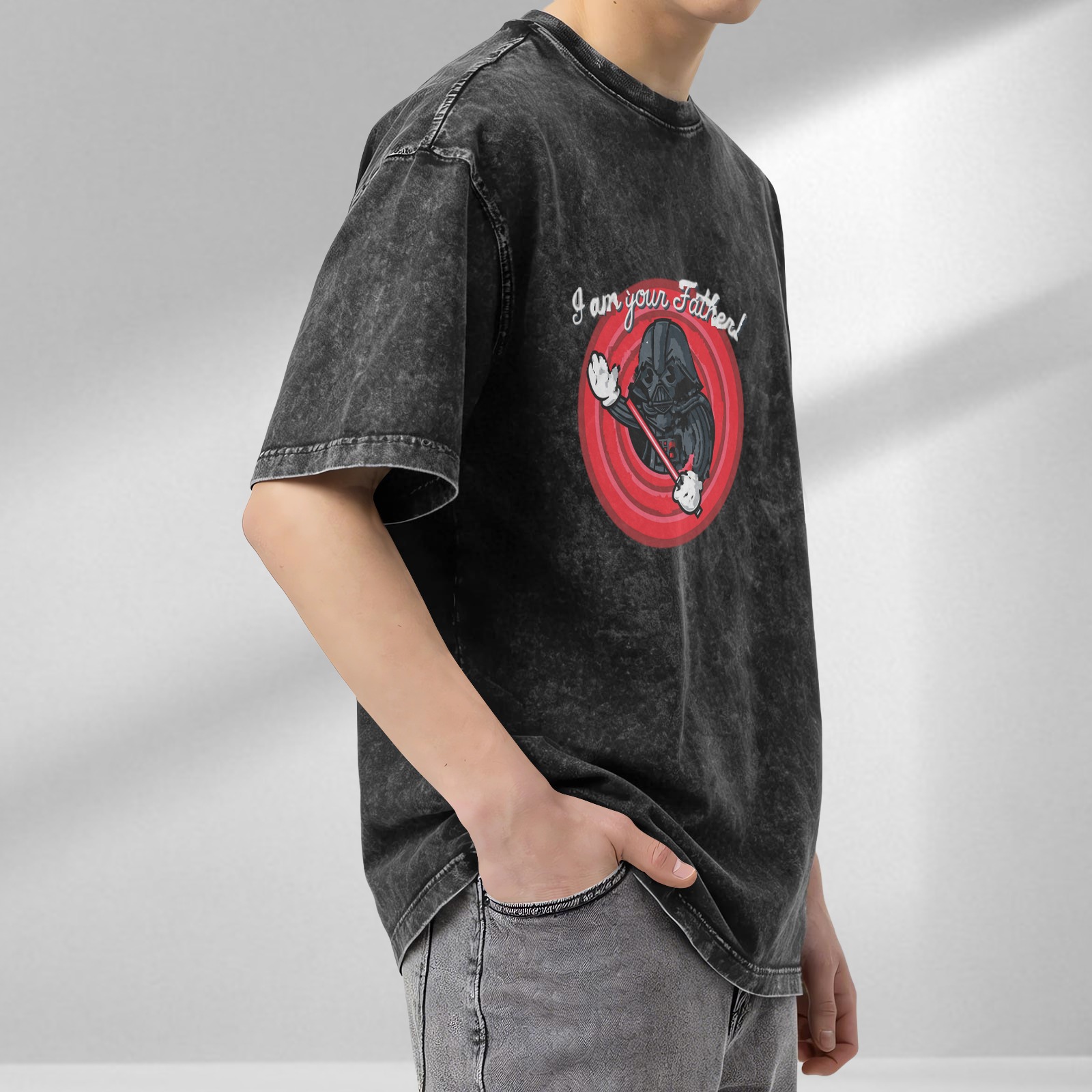 Washed black graphic t-shirt with Darth Vader 'I am your Father' print