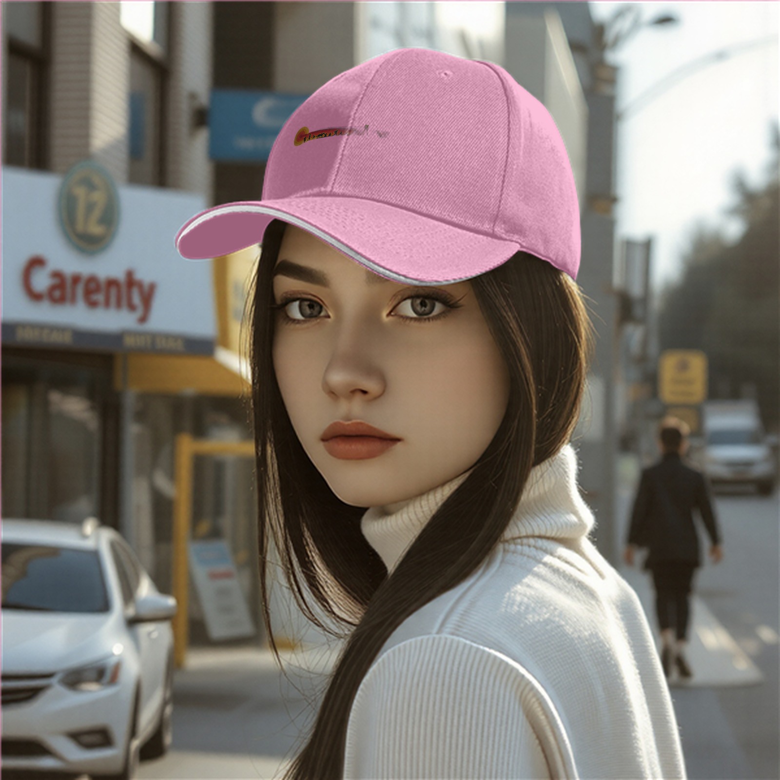 Black Baseball Cap with Sunset Landscape Graphic Design