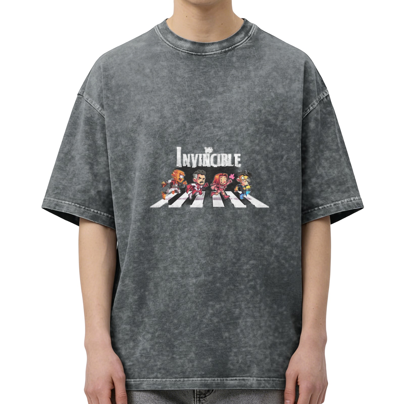 Invincible Abbey Road Chibi Characters Dark Wash T-Shirt