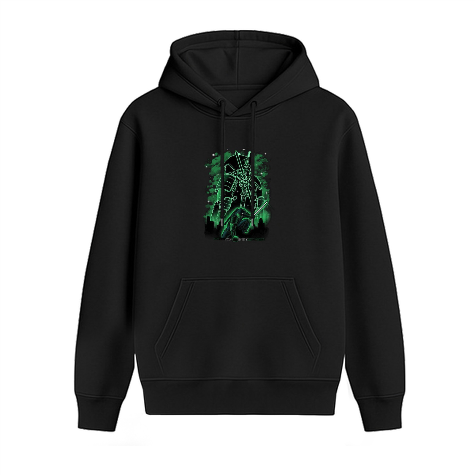 Black Hoodie With Glowing Green Samurai Warrior Graphic