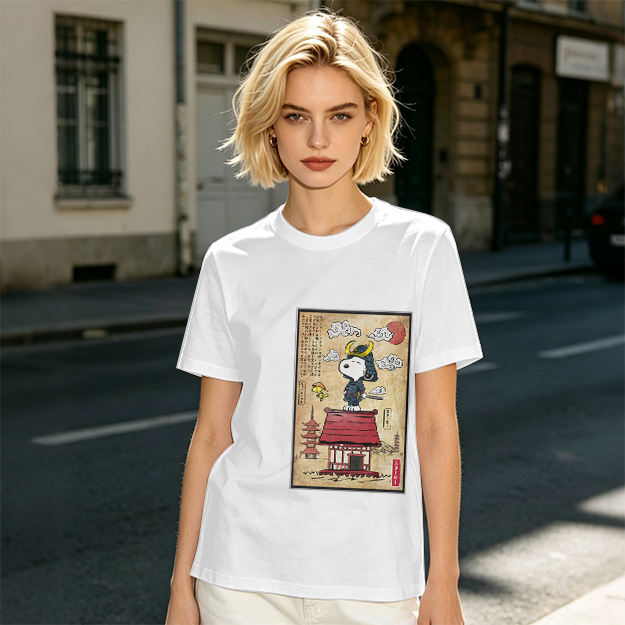 Olive T-Shirt with Samurai Snoopy Japanese Art Print