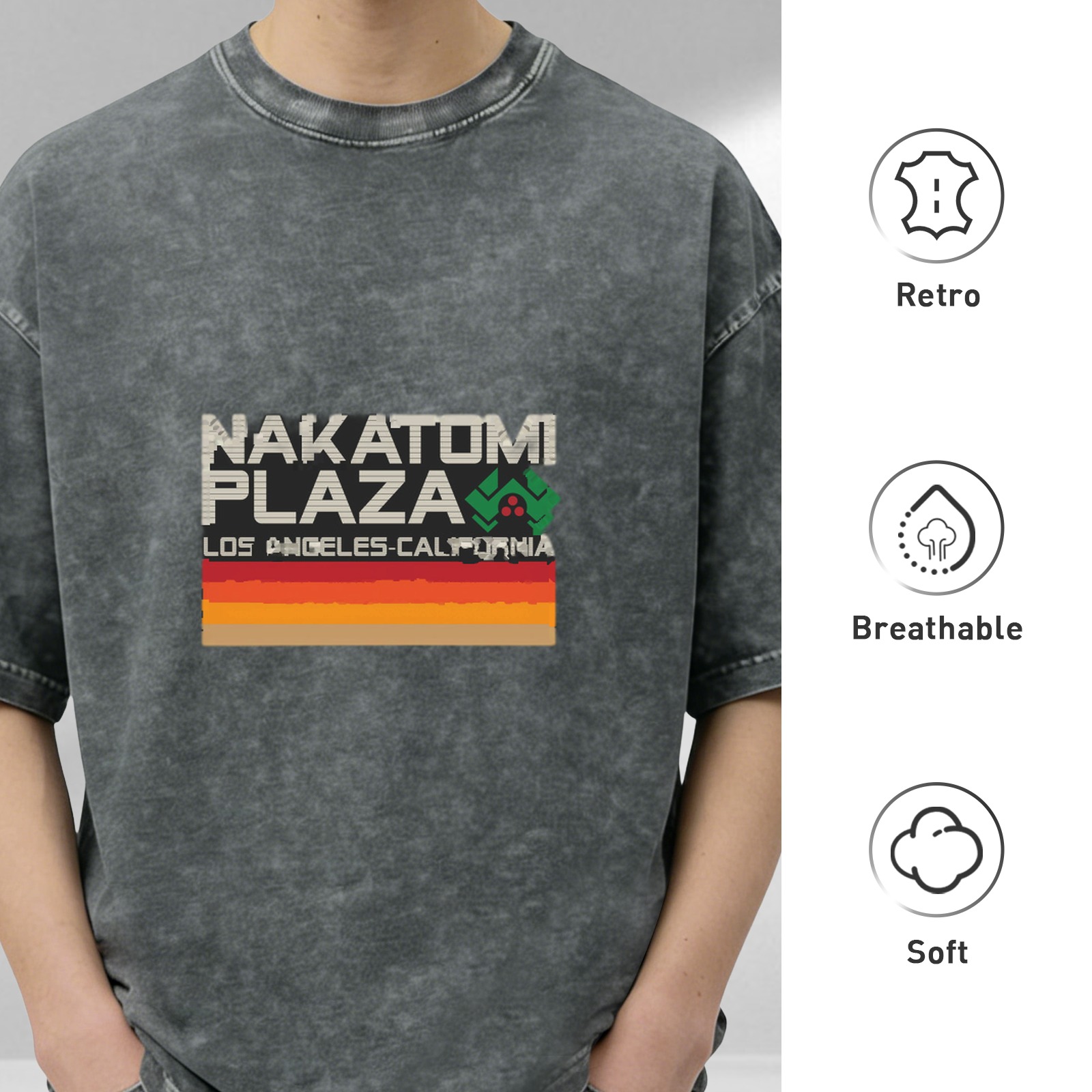 Nakatomi Plaza Los Angeles California Vintage Graphic Acid Wash T-Shirt