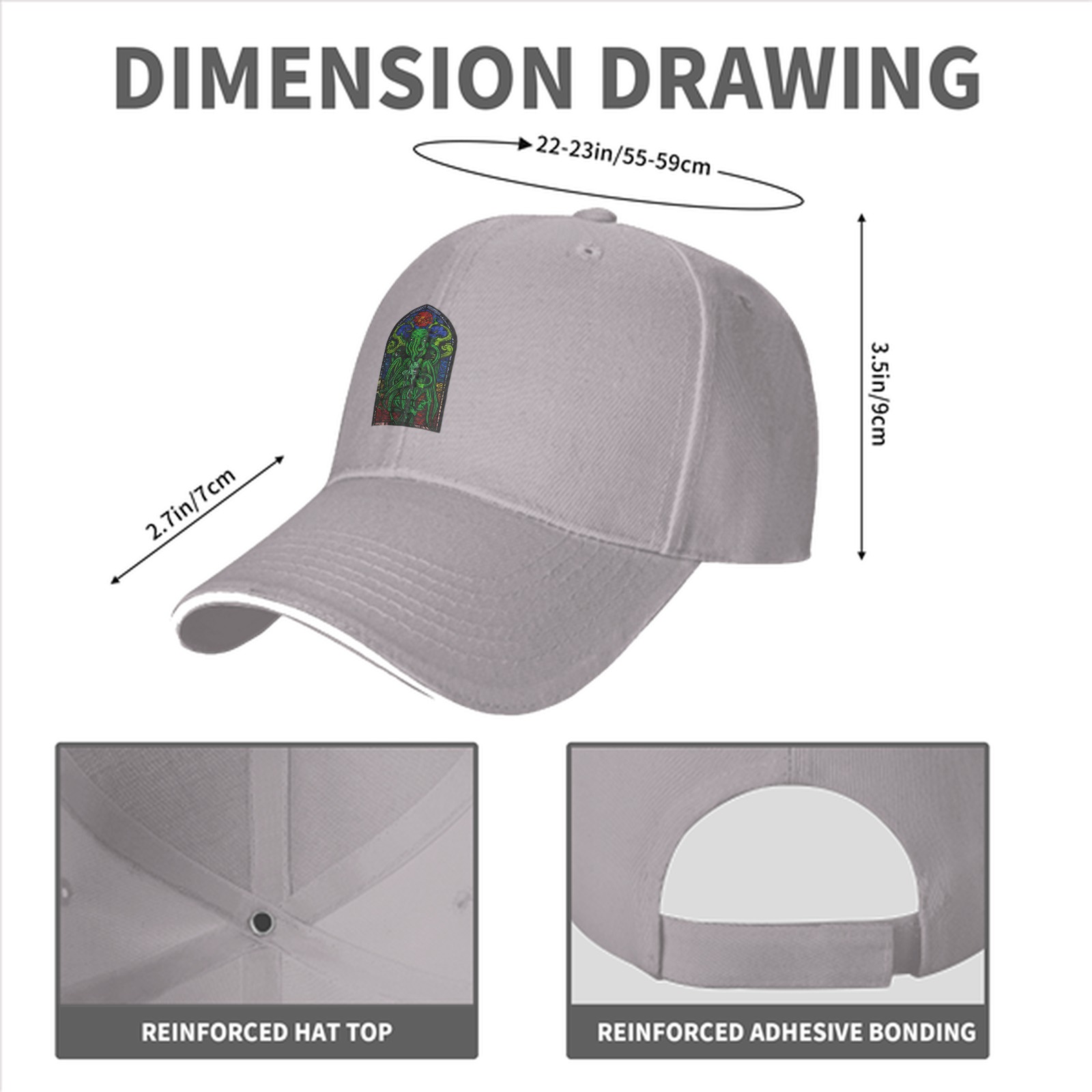 Black Baseball Cap with Stained Glass Cthulhu Art Print