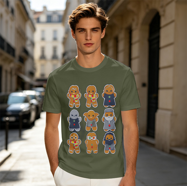 Olive T-Shirt With Harry Potter Themed Gingerbread Characters Print