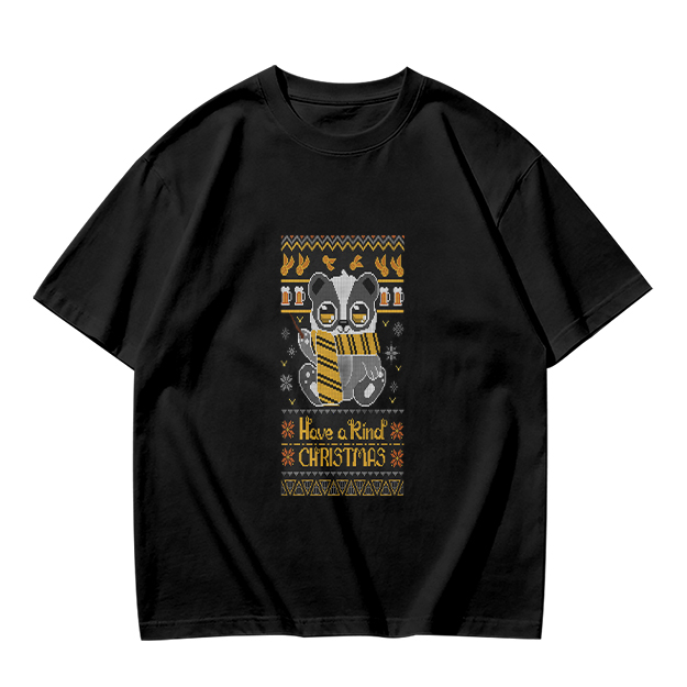 Olive green t-shirt with Hufflepuff badger Christmas print