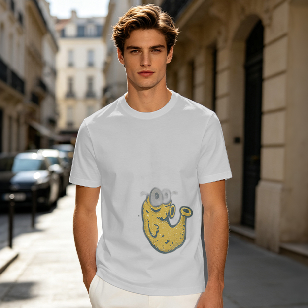 Olive Green T-Shirt With Whimsical Yellow Monster Graphic