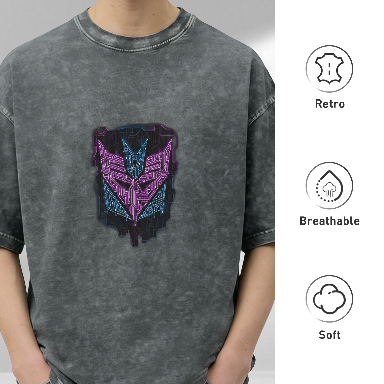 Transformer Decepticon Circuit Graphic Acid Wash Oversized T-shirt