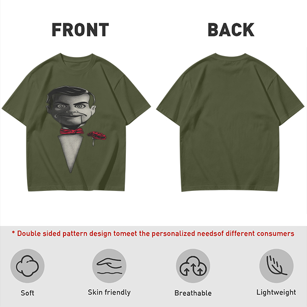 Olive T-Shirt With Ventriloquist Dummy Print