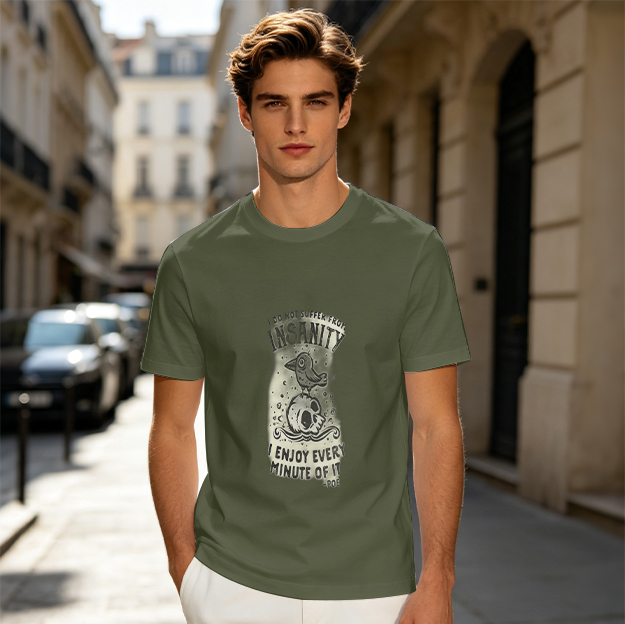 Olive Graphic T-Shirt With Insanity Skull Bird Print