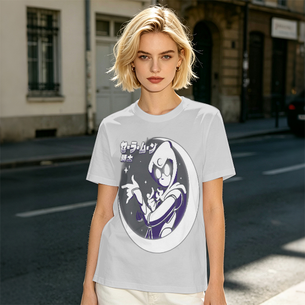 Olive T-shirt with Moon Warrior Anime Graphic Print