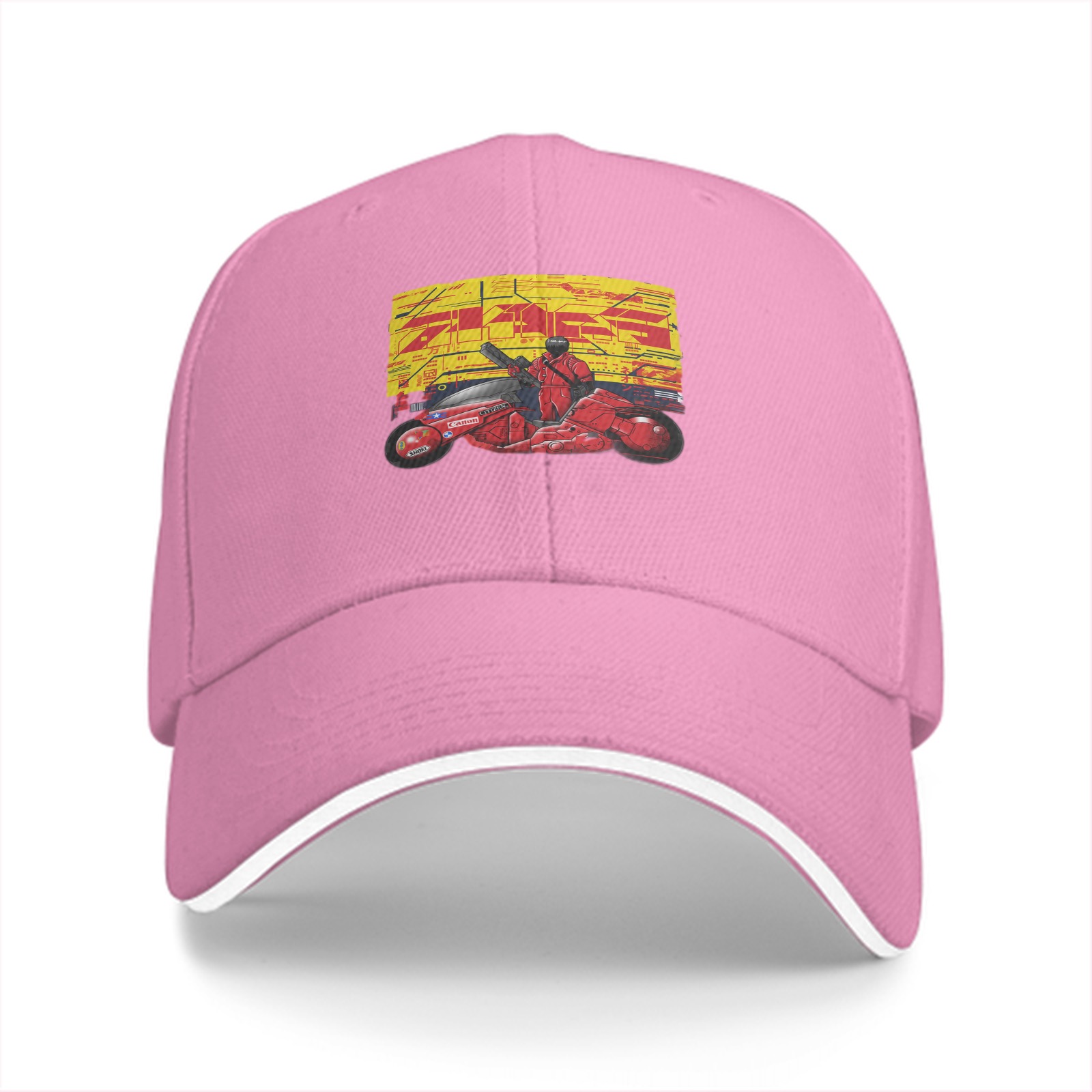 Black Baseball Cap with Anime Motorcycle Rider Graphic