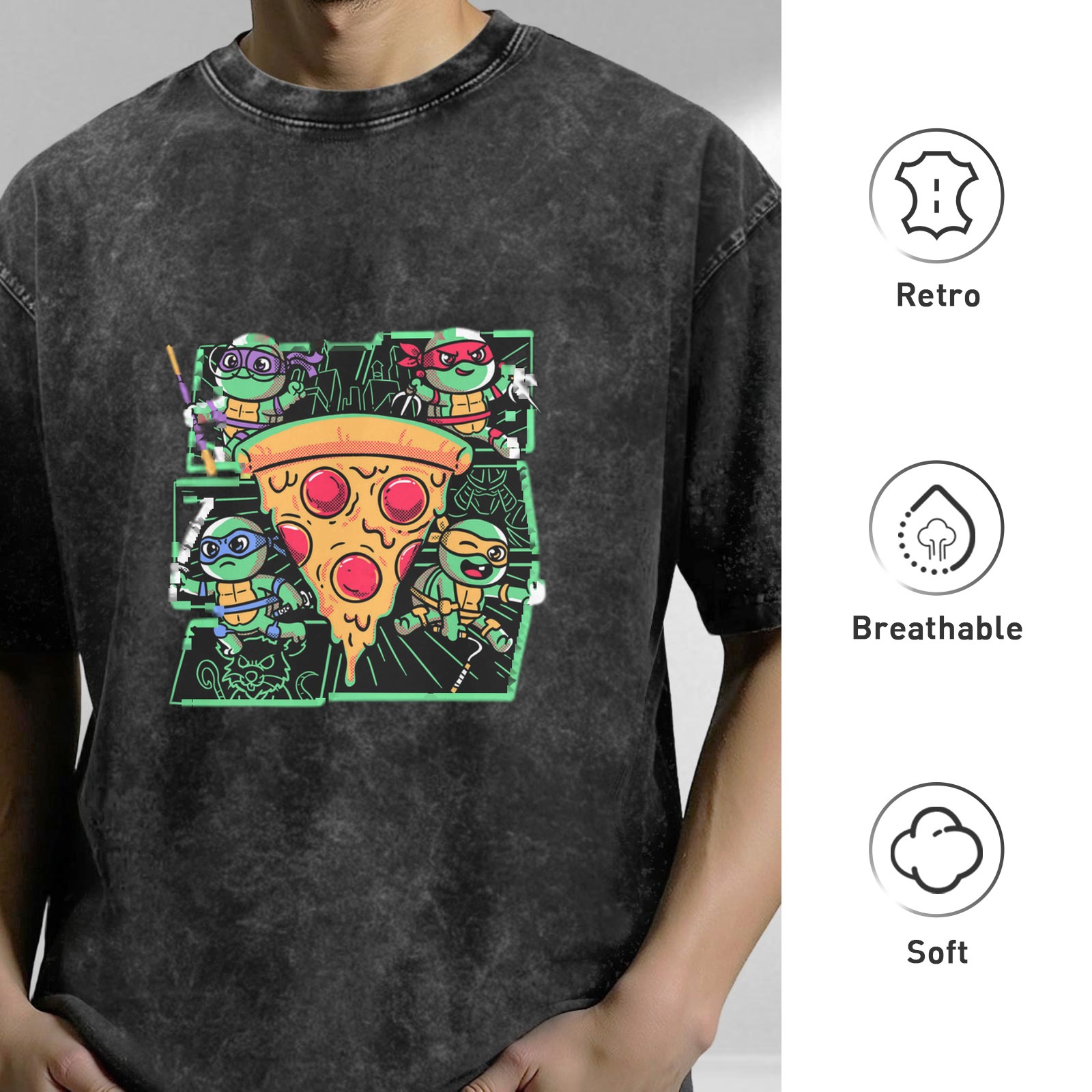 Teenage Mutant Ninja Turtles Pizza Graphic Acid Wash T-Shirt