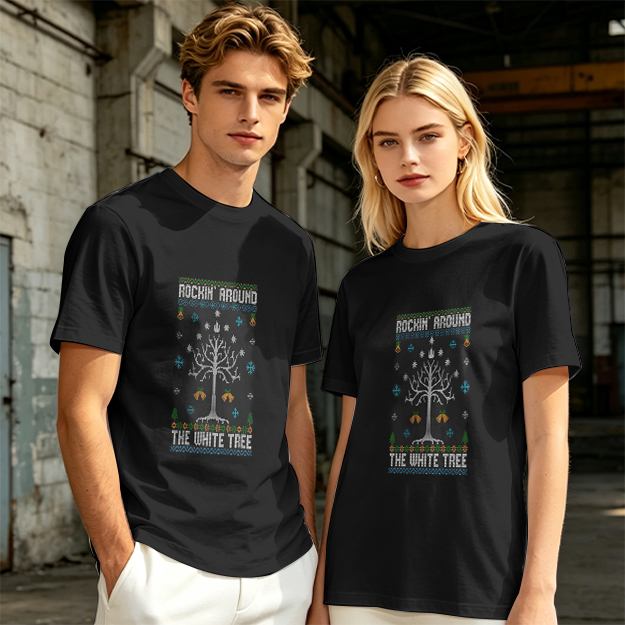 Rockin Around The White Tree Ugly Christmas T-Shirt