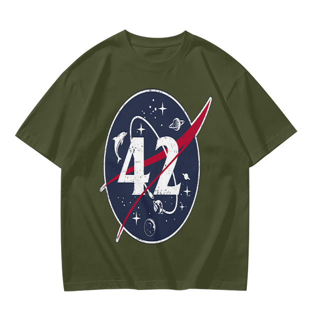 Olive Green Space Themed T-Shirt With Number 42 Graphic