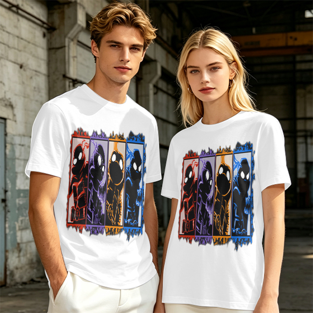 Olive T-Shirt With Four Superhero Silhouette Panels